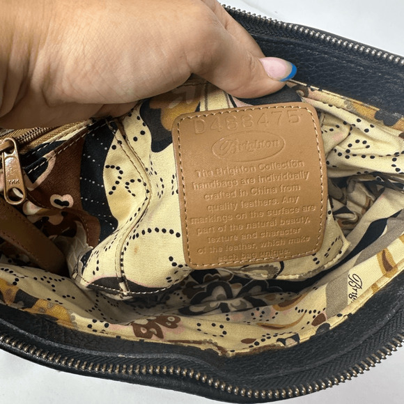 BRIGHTON Pebbled Leather Two tone Shoulder Bag Silver brown equestrian #D488475 - Picture 6 of 9